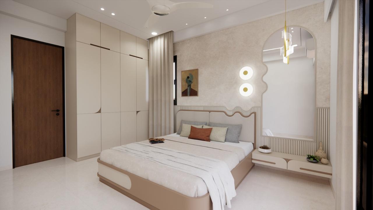 Guest bedroom in warm terracotta — Rathod Residence
